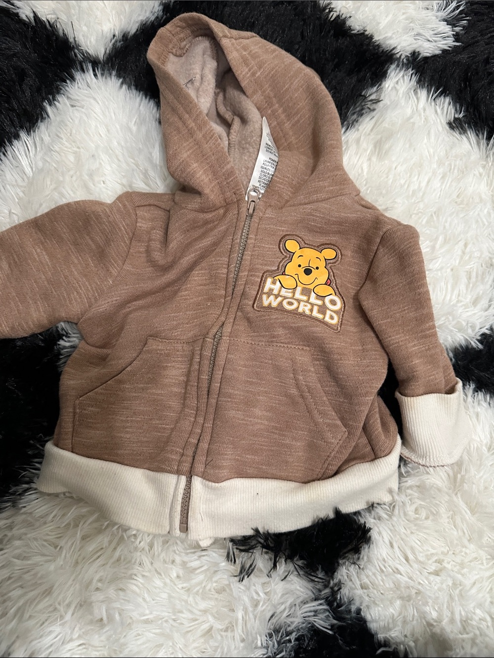 Disney Brown 'Hello World' Hooded Zip Sweatshirt with Cream Trim